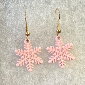 Pink Snowflake Glitter Dangle Earrings